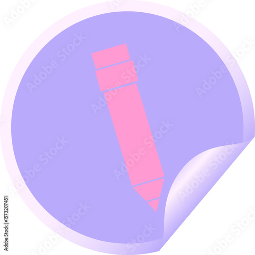 circular peeling sticker quirky cartoon pencil in bright neon color
