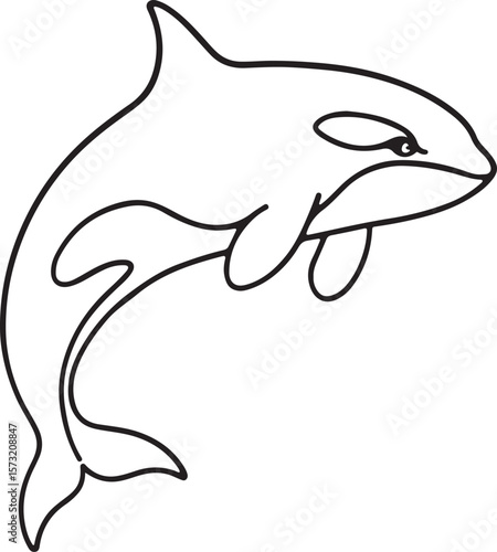 One line art orca whale drawing, Minimal ocean animal continuous line