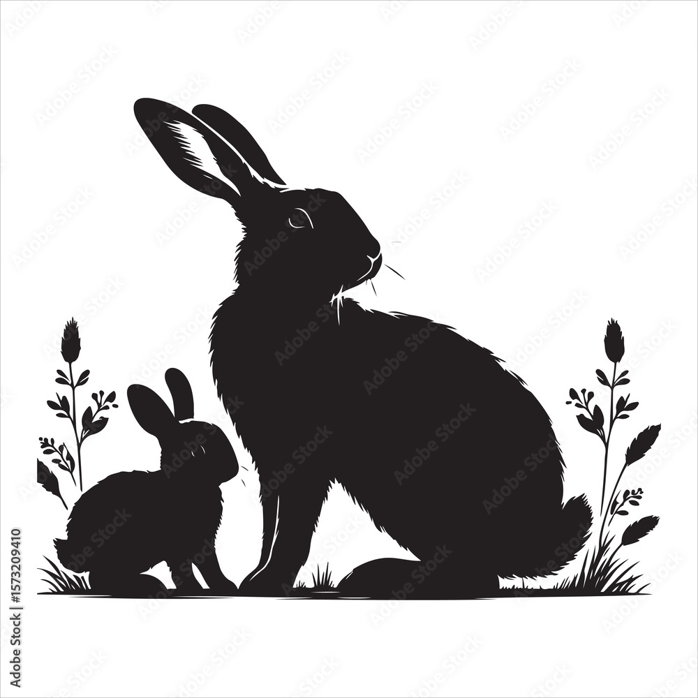 Obraz premium Silhouette vector of a rabbit standing on a white background