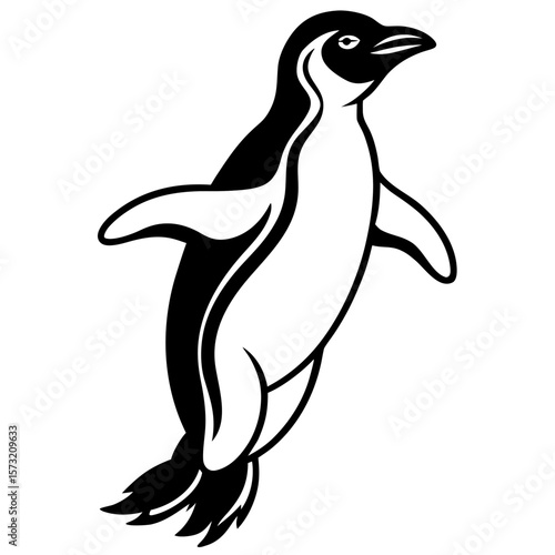 A stylized black and white penguin swimming with its flippers outstretched silhouette