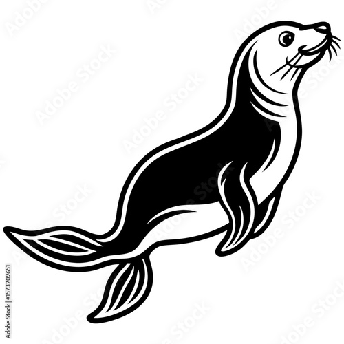 Playful seal with flippers and tail in a dynamic silhouette
