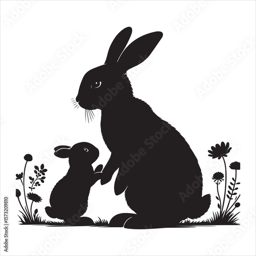 Silhouette vector of a rabbit standing on a white background