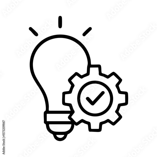 Productivity icon with lightbulb and gear showing idea implementation and execution