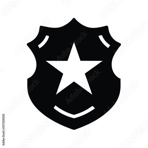 Police badge with star in center silhouette for law enforcement justice and public safety