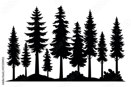"Evergreen Tree Silhouette Vector Set – Forest Landscape with Pine, Fir, and Spruce Trees
