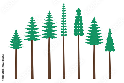 "Evergreen Tree Silhouette Vector Set – Forest Landscape with Pine, Fir, and Spruce Trees