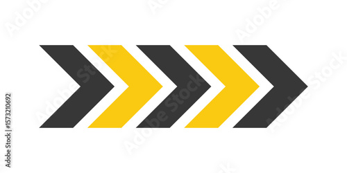 Chevron arrow icon set in black and yellow. Modern direction symbols. Abstract navigation or movement design. Vector illustration for signage, guidance, interface, and infographics.