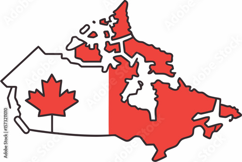 Canada map with red maple leaf and provinces outline country