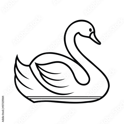 Swan with curved lines a simple outline on bird waterfowl