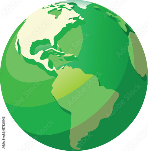 Stylized green earth globe showing north and south america