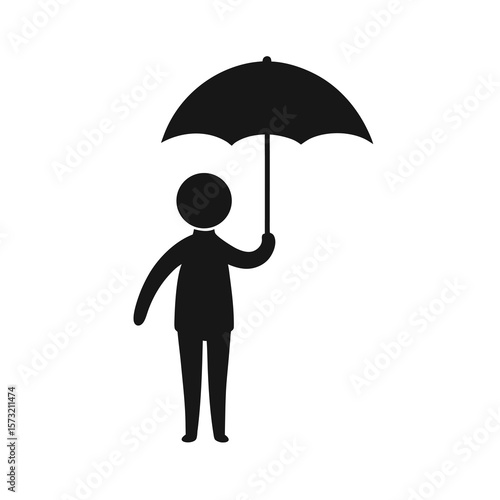 Silhouette of a person with open umbrella for rain weather protection and monsoon themes