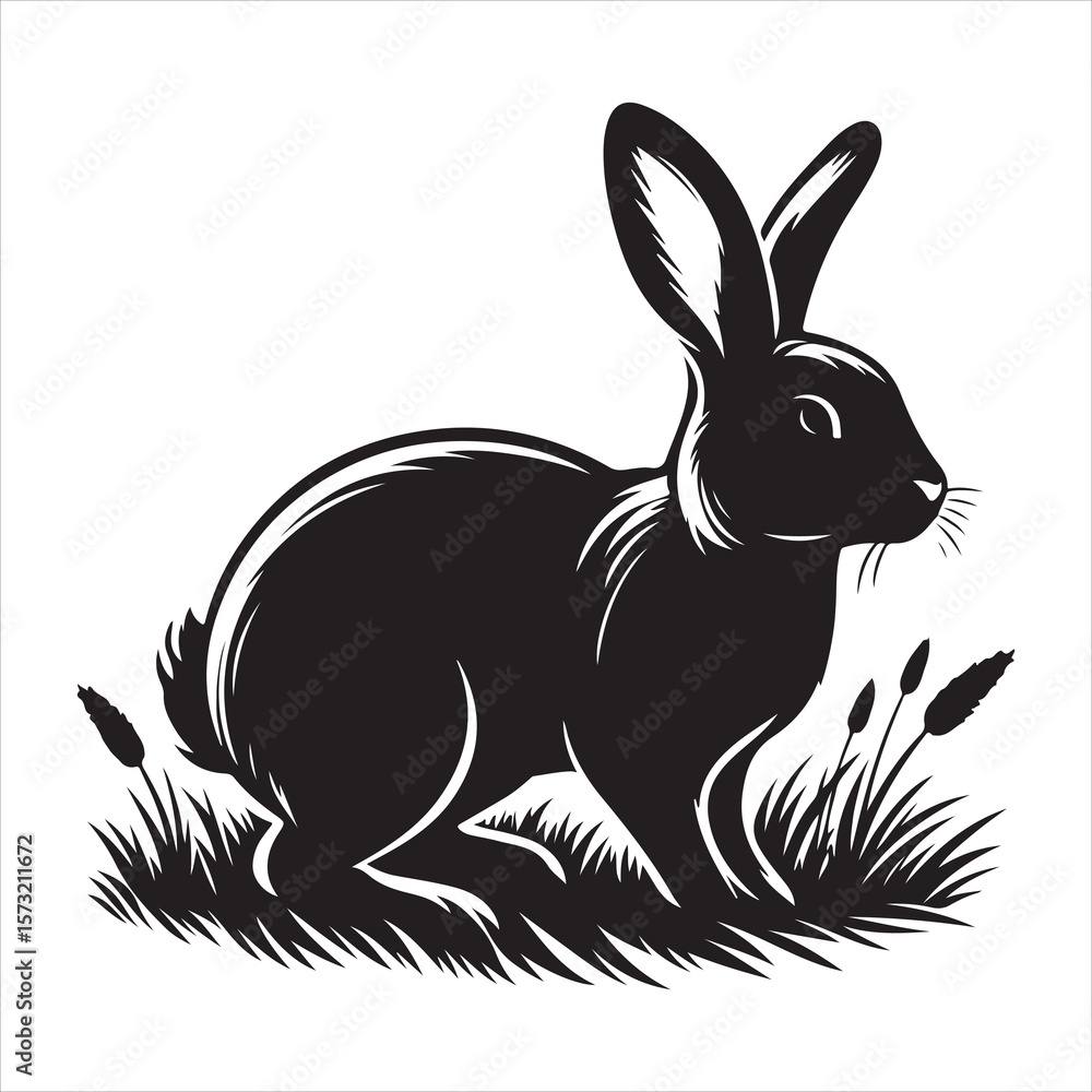 Obraz premium Silhouette vector of a rabbit standing on a white background