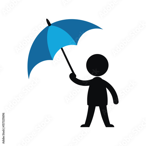 Person holding umbrella silhouette for rainy season care and stormy weather illustration