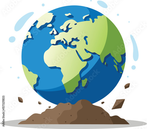 Earth breaking apart with dirt and water splashes
