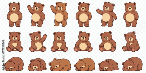 whimsical cartoon teddy bears vector pack showing cute bears in different actions ideal for kids graphics and clipart