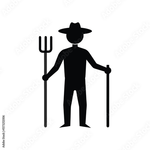 Farmer silhouette with pitchfork for harvest rural work agriculture and countryside icon