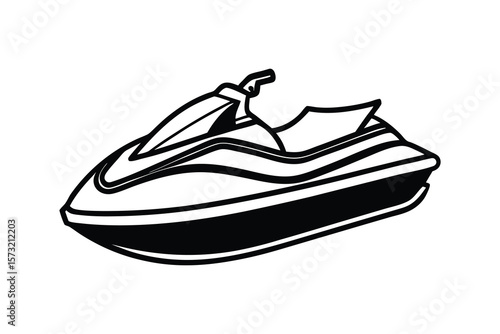 Vector Clip Art Illustration of a Jet Ski Outline Isolated on a White Background
