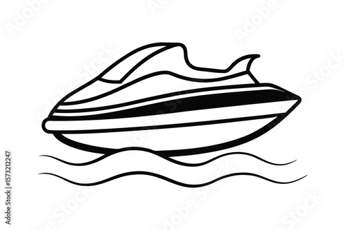 Vector Clip Art Illustration of a Jet Ski Outline Isolated on a White Background

