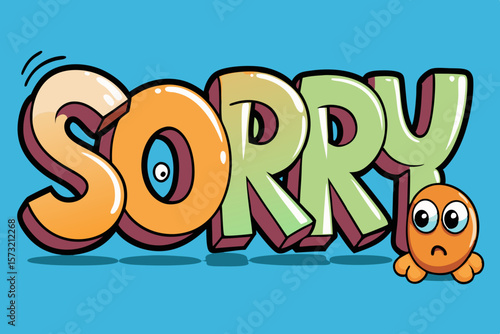 Sorry text with cute orange character graffiti cartoon