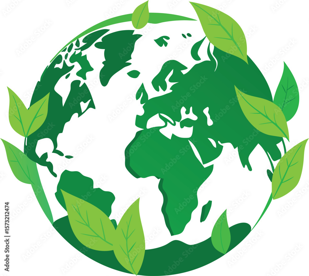 Green earth with leaves symbolizing nature and growth Green earth with leaves symbolizing nature and growth