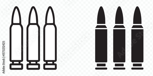 versatile bullet vector pack with outline and solid shapes for shooting, hunting, security, police and military design layouts