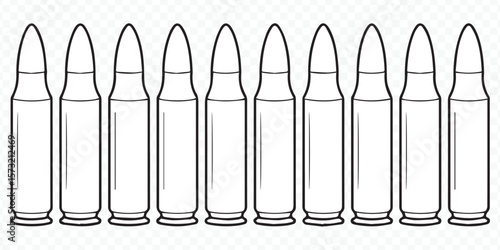 vector illustration of bullets lined up for military ammunition and weaponry graphic design projects