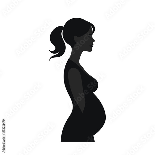 Silhouette of a pregnant woman in profile pose for motherhood maternity and family care
