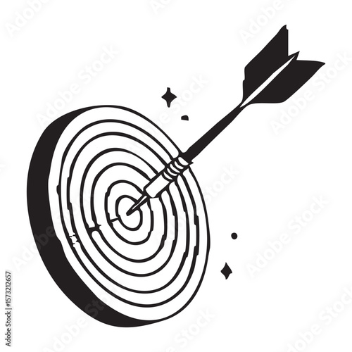 Bullseye: A meticulously drawn illustration of a dart piercing the bullseye of a target. This artistic representation perfectly embodies precision, focus, and goal achievement.
