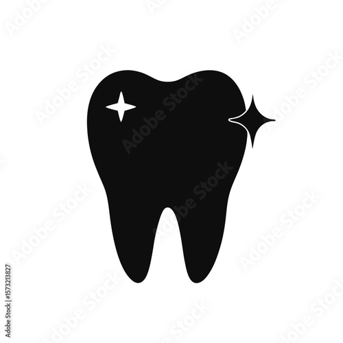 Tooth with sparkles silhouette icon for dental care oral hygiene and healthy smile branding