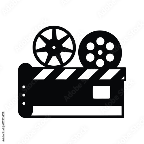 Clapperboard and film reel silhouette for filmmaking video production and movie creation