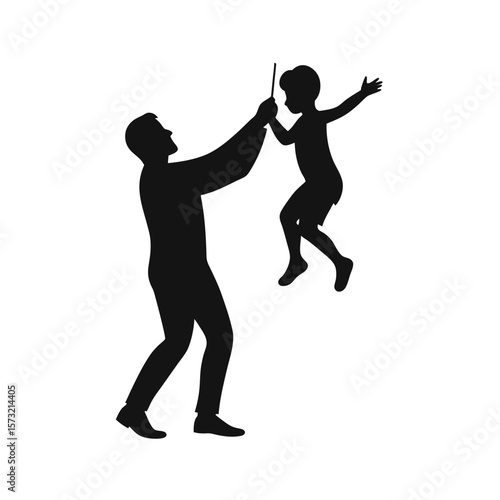 Father swinging child by arms silhouette for family bonding parenthood and joyful moments