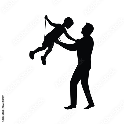 Silhouette of playful father and child for love care and parenting relationships