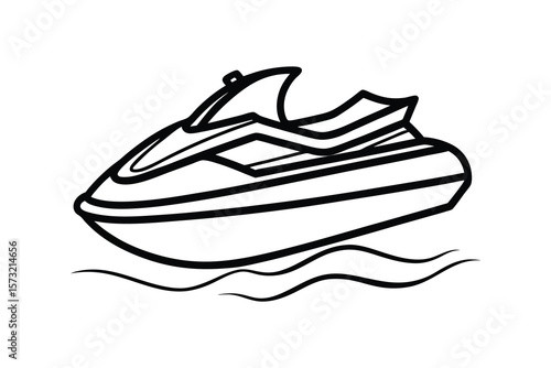 Vector Clip Art Illustration of a Jet Ski Outline Isolated on a White Background

