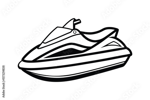 Vector Clip Art Illustration of a Jet Ski Outline Isolated on a White Background
