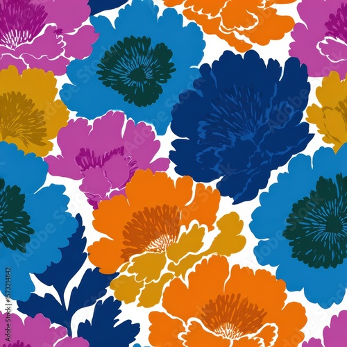 Vibrant Floral Pattern in Bold Colors for Fabric or Background Use