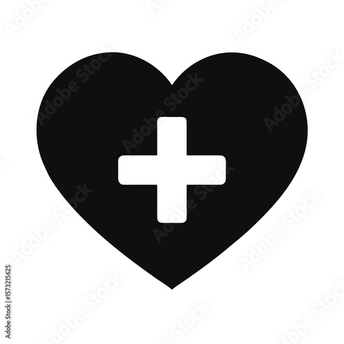 Silhouette of a heart with cross icon for medical care health emergency and hospital branding  