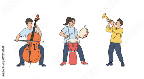 Musicians Playing Different Instruments Together in Harmony Creating a Beautiful Melody