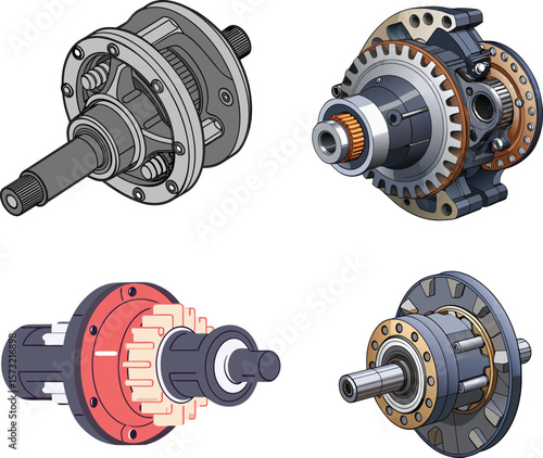 Car Axle Differential System Vector – Cutaway View with Shaft and Gear Assembly. 