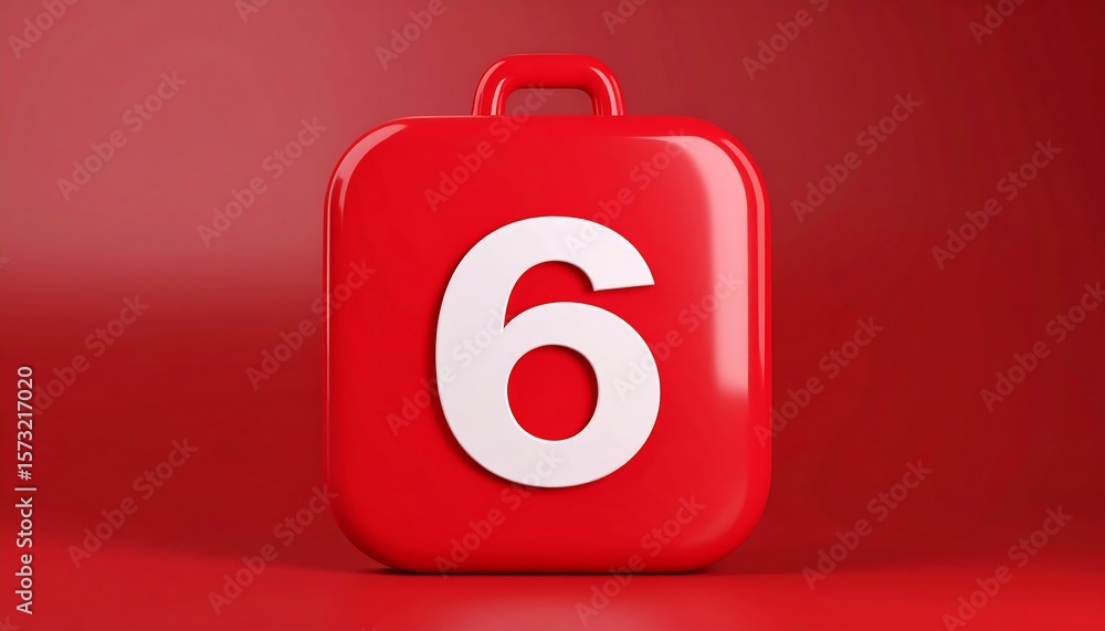 Red square icon with white number six Red square icon with white number six