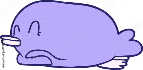 penguin lying on belly in bright neon color