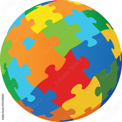 Colorful puzzle globe with interlocking pieces