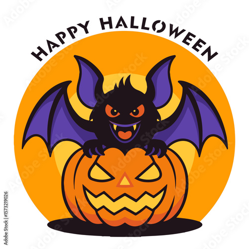 3D Shadow Box, 8 layers, Halloween bat with pumpkin and Happy Halloween text