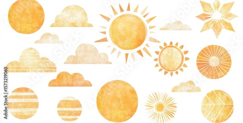 Watercolor sun and cloud designs
