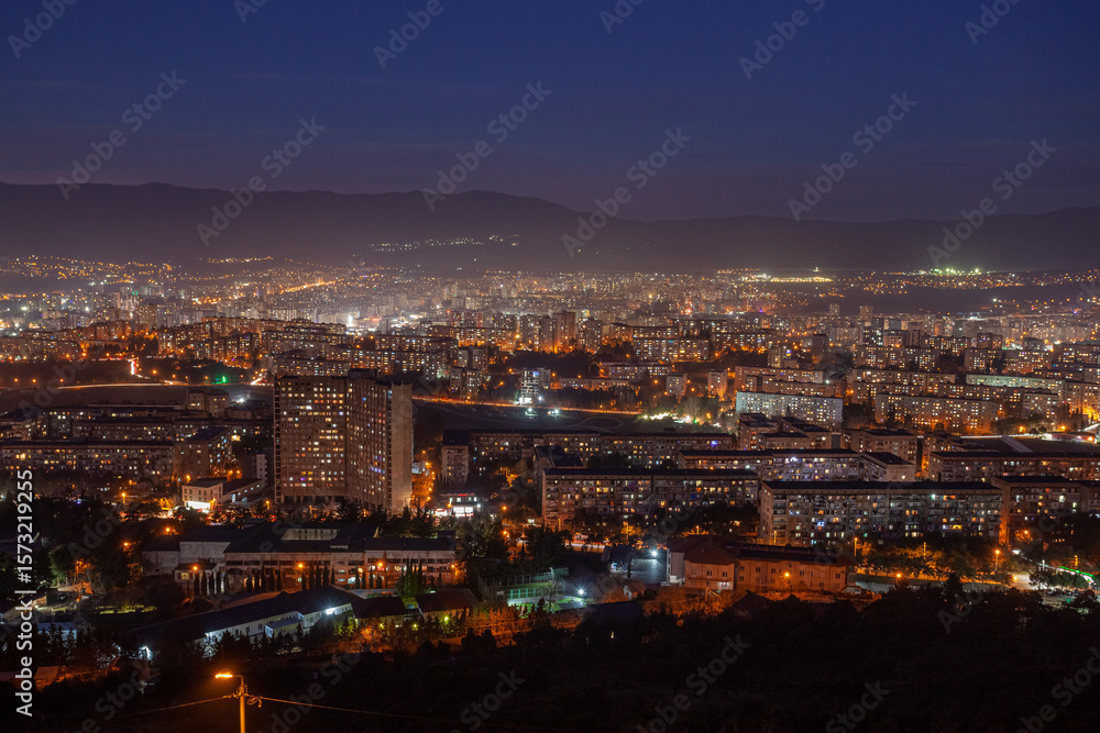 Naklejka premium Old soviet residential district Gldani at night. Tbilisi