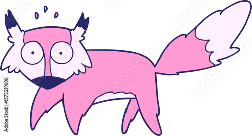 cartoon startled fox in bright neon color