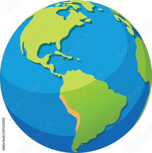 Stylized earth globe showing north and south america