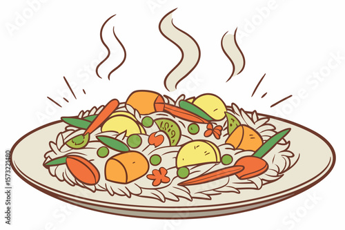 Hot vegetable biryani with steam rice vegetables