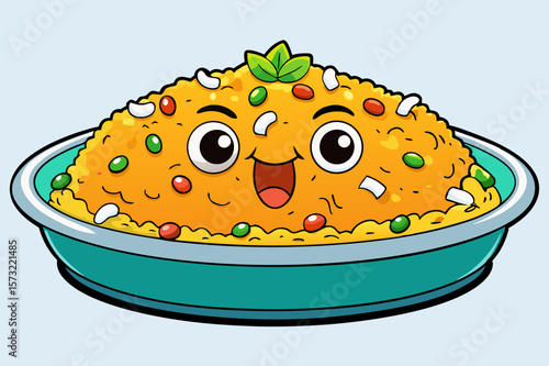 Happy cartoon vegetable biryani in bowl cartoon food happy food