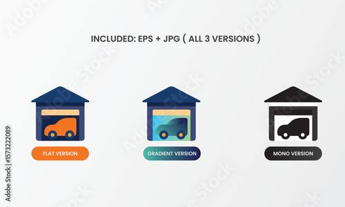 Garage with Car Icon – Real Estate Parking Property in Flat, Mono & Gradient Styles