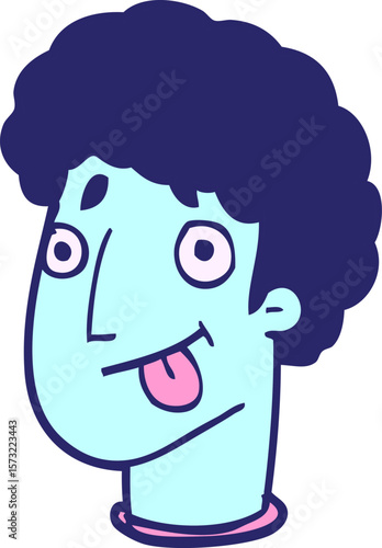 cartoon doodle funny male face in bright neon color